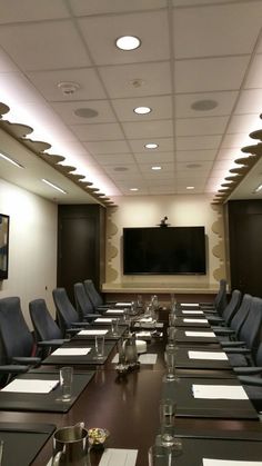 an empty conference room set up for a meeting