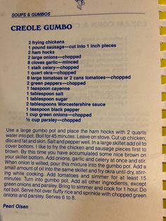 a recipe book with instructions on how to make crepe gumbo in english