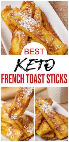 french toast sticks with powdered sugar on top and the words best keto over them