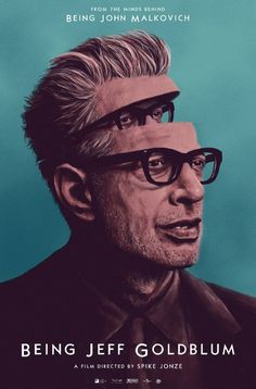 the movie poster for being jeff goldblum is shown in red and blue tones