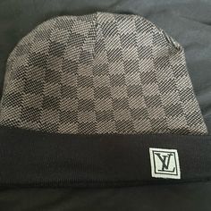 A Black Lv Beanie Designer Black Hat For Streetwear, Designer Black Winter Hat, Lv Beanie, Louis Vuitton Black, Head Color, Louis Vuitton Accessories, Big Head, Black Gray, Accessories Hats