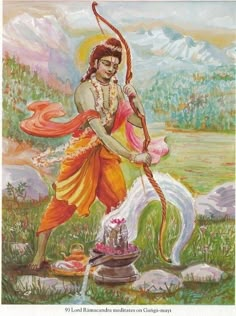 the hindu god is pouring water from a jug