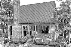 this is an artist's rendering of the small cabin style home in the woods