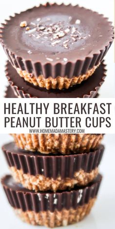 healthy breakfast peanut butter cups stacked on top of each other