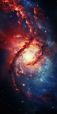 an image of a spiral galaxy with stars in the sky and blue, red and purple colors