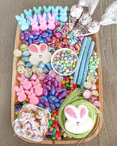 a tray filled with lots of candy and candies