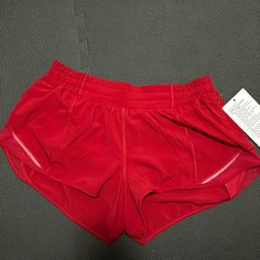 Nwt Popular Color Lululemon Red Shorts, Red Lulu Shorts, Lulu Shirts, Red Lululemon Shorts, Cheer Fits, Lulu Tops