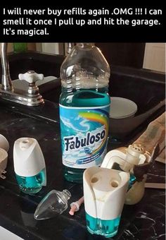 a bottle of fabulosa sitting on top of a counter next to other items