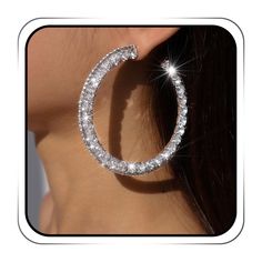 PRICES MAY VARY. Silver hoop earrings are made of good quality alloy and rhinestone,metal surface is well polished & beautiful finish,shine with beauty and elegance,doesn't turn your ear green at all.If you want to have a earring suitable for matching,this round earring is your ideal choice. Rhinestone hoop earring is comfy for ears and you can wear it for a long time without feeling the pressure by sparkle rhinestone earrings. Hoop earrings jewelry with an inner diameter of 6cm/2.36in, has silv Loops Earrings, Rhinestone Hoop Earrings, Hoop Earrings Large, Round Earring, Dangle Hoop Earrings, Prom Jewelry, Loop Earrings, Metal Surface, Earrings Hoop