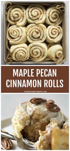 some cinnamon rolls are sitting in a pan