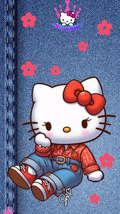 an image of a hello kitty on jeans