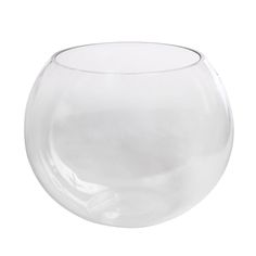 a clear glass bowl sitting on top of a white table