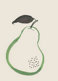 a drawing of a pear with a leaf on it