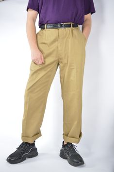 Vintage brown classic 80's straight cotton trousers {1307} PRODUCT INFO: Material - 100% COTTON / Size tag on item - 34 / WAIST - 86 CM / FULL LENGTH - 112 CM / 44 INCH / INSEAM - 82 CM / 32 INCH / Our model is 179 CM and normally wears a size 29/30   INFO: Due to item's vintage condition, the original tag might not show the true size. If you have any questions about this product or shipping just drop us a message and we will get back to you as soon as possible.   CONDITION: Please note that Han Brown Chinos With Pockets And Straight Hem, Straight Fit Cotton Work Trousers, Retro Cotton Bottoms For Fall, Brown Straight Leg Cotton Chinos, Brown Cotton Straight Leg Chinos, Retro Bottoms With Relaxed Fit And Straight Hem, Classic Cargo Pants With Straight Hem For Fall, Classic Straight Leg Cotton Pants, Vintage Relaxed Fit Cargo Pants For Spring