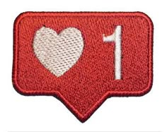 a red and white patch with the number one on it's left side that says i love you