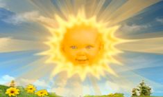 a digital painting of a baby's face in the middle of a sunflower field