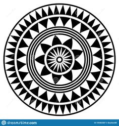 an abstract black and white circular design with geometric shapes in the center, on a white background