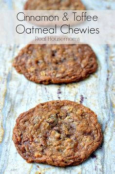 cinnamon and toffee oatmeal chewies on a baking sheet