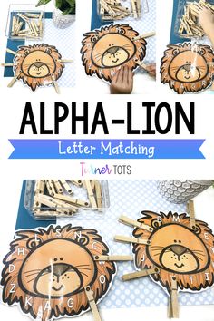 the letter matching game for kids to learn letters and numbers with lion faces on them