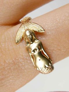 Mermaid Ring from Lunar Rain designed by Melissa Chen. Made of 18k solid gold. Ring Size Chart, G Ring, Rain Design, Mermaid Ring, Fish Tail, Feminine Beauty, 2 Months, Solid Gold, Jewelry Collection