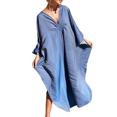 Blue Front Woven Bat Sleeve Beachwear Kimono Beach Cover Ups, Bat Sleeve, Swimwear Beach, Bat, Cover Up, Blue