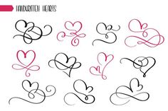 a set of handwritten hearts on white paper