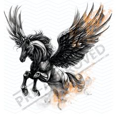 an artistic drawing of a horse with wings