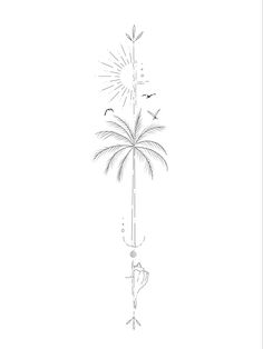 Beachy Spine Tattoo Dainty Hawaii Tattoo, Tattoo Ideas Female Hawaiian Flower, Spine Beach Tattoos For Women, Palm Tree Arrow Tattoo, Tattoo On Back Of Leg For Women, Beach Idea Tattoos, Hawaii Tattoos For Couples, Back Ocean Tattoo, Bora Bora Tattoo