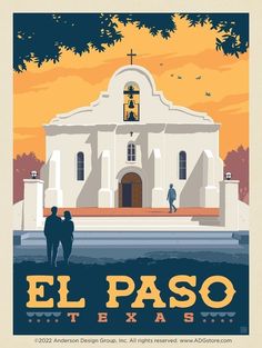 an image of a church with people standing in front of it and the words el paso written below