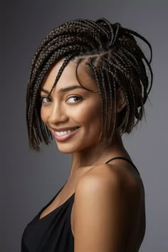 Discover the beauty of short braided hairstyles for black women that effortlessly blend style and simplicity. This chic bob braid features intricate plaits cascading at just the right length, perfect for showcasing your personality and flair. Whether you're heading to a casual brunch or a night out, these braids are versatile and eye-catching. Elevate your hair game with this trendy look and embrace the elegance of short braids! Short Box Braids For Black Women, Short Braided Hairstyle Women, Short Bob Braids Black Women, Short Braided Hairstyles, Short Box Braids Bob, Big Cornrow Braids, Braids 2024, Boxer Braids Hairstyles, Chocolate Butterfly