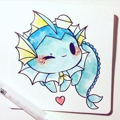 a drawing of a cute little blue dragon