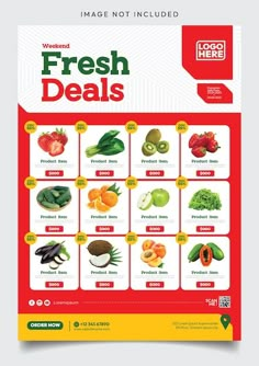 a poster for fresh deal with different fruits and vegetables