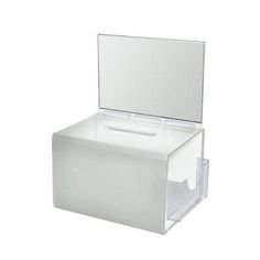 a white plastic box with a mirror on top