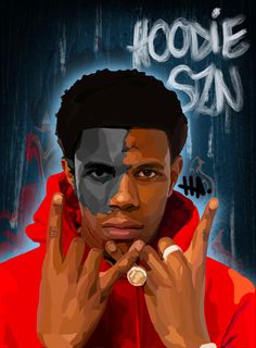 a digital painting of a young man wearing a red hoodie and holding his hands to his face