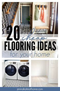 the words 20 cheap flooring ideas for your home are shown in this collage