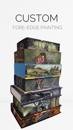 four books stacked on top of each other with the title custom for edge painting