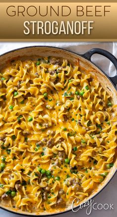 ground beef stroganoff in a skillet with ground beef and noodles Stove Top Skillet Meals, Simple Oven Recipes Dinners, Ground Beef Fall Dinner, One Pot Meals Stove Top, Hearty Meal Ideas, Simple Stovetop Meals, Dinner Ideas Dutch Oven, Ground Beef Stroganoff Stove Top