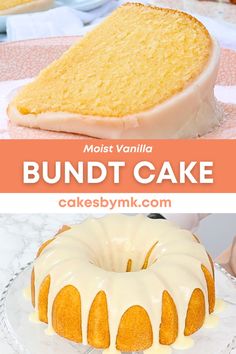 the bundt cake is ready to be cut into pieces and served on a plate