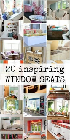 there are many different types of window seats in this collage with the words, 20 inspiring window seats