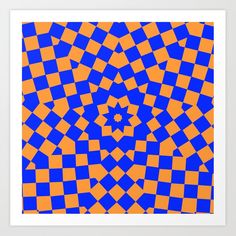 an orange and blue pattern with squares