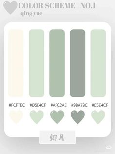 the color scheme for different shades of grey and white, with hearts on each side