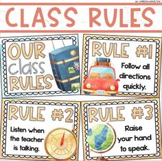 a poster with words and pictures on it that says class rules, our class rules, rules