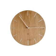 a wooden clock with roman numerals is shown on a white background in this image