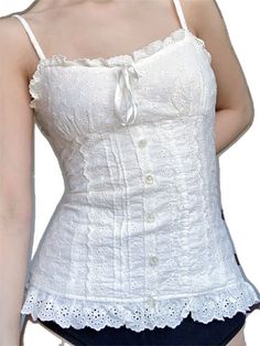 White Y2k Vest Top, White Y2k Camisole With Spaghetti Straps, Cute Summer Tops With Tank Straps, White Y2k Vest For Spring, White Y2k Tank Top With Spaghetti Straps, White Y2k Tank Vest, White Y2k Style Tank Vest, Cute Fitted White Camisole, White Tank Vest In Y2k Style