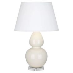 a white lamp with a white shade on it