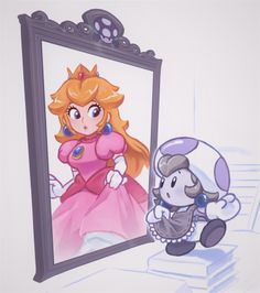 an image of mario and princess peach in front of a mirror