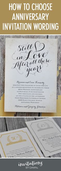 an elegant wedding card with the words, how to choose anniversary invitation wording