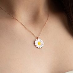 Daisy Necklace, Cute Daisy Pendant, Flower Necklace, 925 Sterling Silver, Dainty Daisy Necklace, Gift for Mum, Birthday and Christmas Gift    This innocent daisy necklace is the perfect gift for yourself and your loved ones. Daisy flower, which expresses the meaning of clean love, also expresses the meaning of abundance and  health. The daisy symbolizes purity  with its delicate and elegant beauty.💕💕        PROCESSING & SHIPPING  🚛 📦 🚚 - Your order will be handmade in 1-2  business days.    TIPS 1.Do not leave it in a humid environment for a long time 2.Avoid contact with perfume, body oils and other chemicals 3.Do not use chemical cleaners  If your jewelry turns yellow or black, don't worry, because silver will oxidize with the air and turn black. This is normal. You can try the foll Dainty White Round Flower Necklace, White Flower Charm Necklace For Mother's Day, White Flower Charm Necklace, White Flower Pendant Jewelry Gift For Her, White Sterling Silver Charm Necklaces With Flower Charm, White Sterling Silver Charm Necklace With Flower, White Flower Necklace For Mother's Day, White Dainty Flower Necklace, Delicate White Necklace For Mom