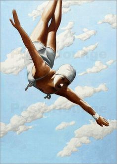 a painting of a woman floating in the air