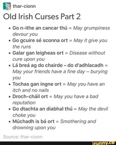 an old irish curse part 2 with the words in english and spanish on top of it